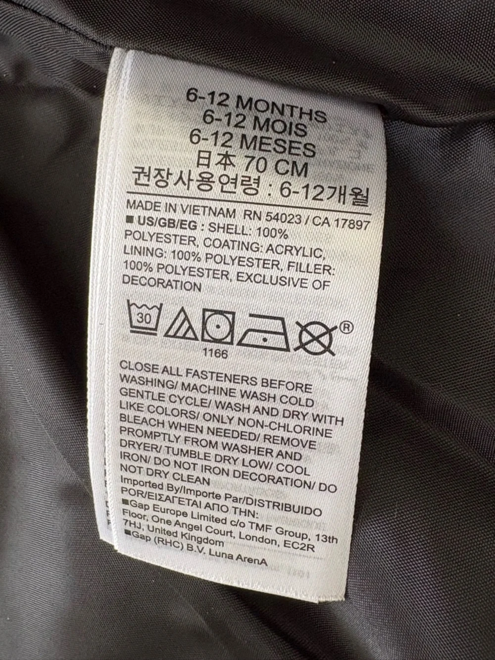 baby Gap Cild Control Puffer Vest in Black - Size 6/12 months